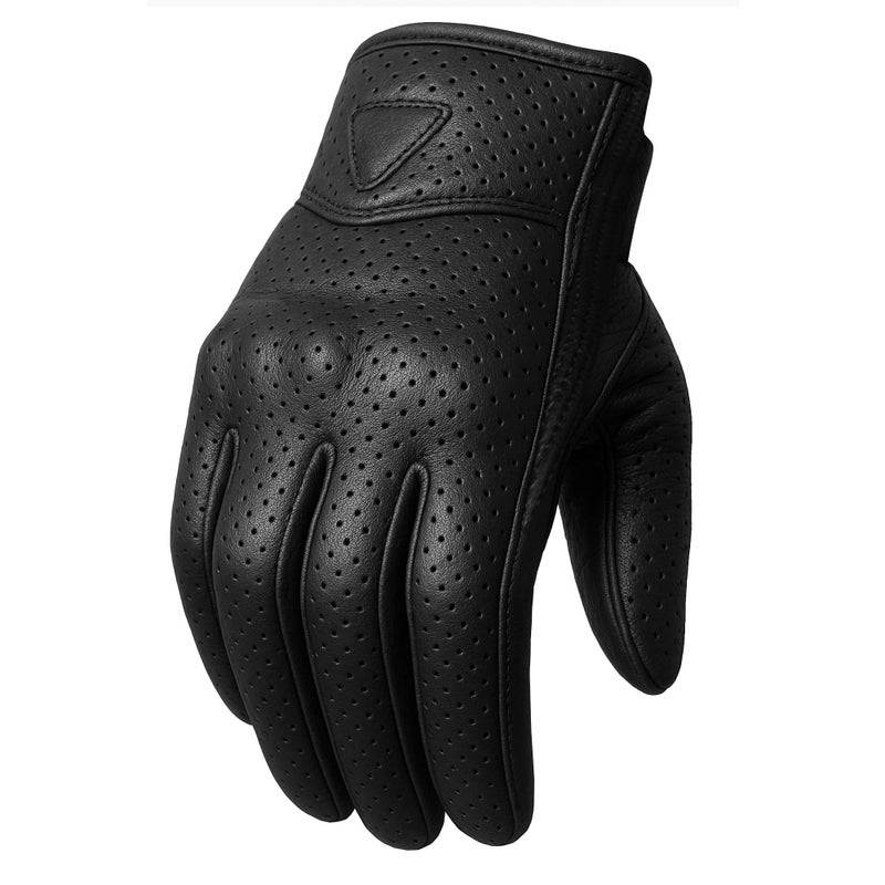 Jackets 4 Bikes Motorcycle Gloves - Premium Perforated Leather for Men Women, Touch Screen, Non-Slip Motorbike Cruiser Street Black L - Image 1